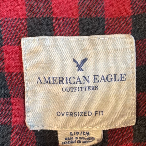 American Eagle Distressed Denim Jacket lined with Plaid Flannel Oversized Fit - Picture 5 of 14